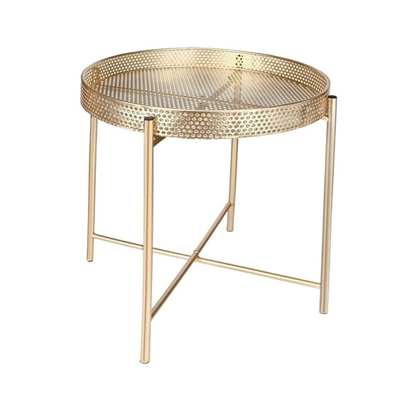 Luzkey Iron Outdoor Side Table NightStand Removable Tray Metal Waterproof Bedside Table Accent End Table for Living Room Small Space Gold