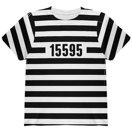 Halloween Prisoner Old Time Striped Costume All Over Youth T Shirt Multi YSM