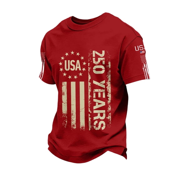 Dwelliawo Men's Usa Patriotic Shirts 250 Anniversary Usa Shirts 1776-2026 Pullover 250th Patriotic 1776-2026 America Independence T Shirts Red S