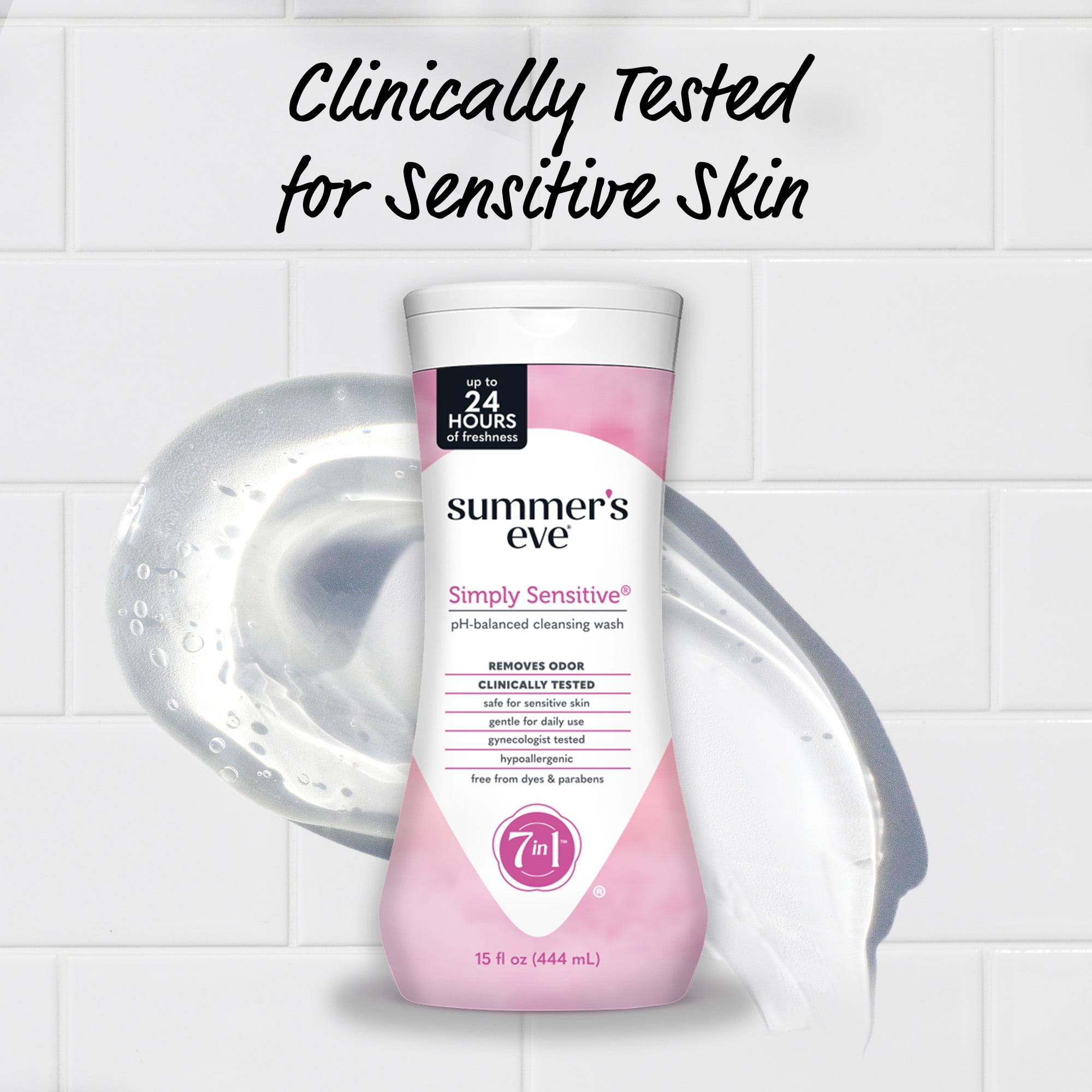 Summer’s Eve Simply Sensitive Daily Gentle Feminine Wash, Removes Odor, pH Balanced, 15 fl oz, 3 Pk