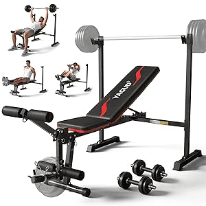 Yagud 880 LBS Adjustable Weight Bench with Leg Developer, Barbell Rack & Safety Catches, Fast Fold Full Body Home Gym Workout Bench