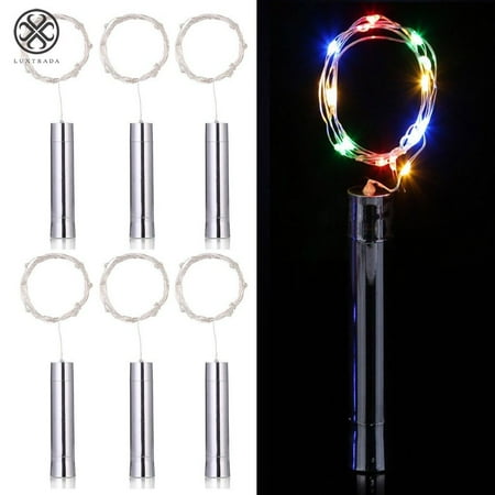 Luxtrada 6pcs 15 LEDs 3 Colors Wine Bottle Cork Light Starry Copper Wire String Lights for Bottle DIY Table Decoration Christmas Wedding Party (Colorful 20LEDs)