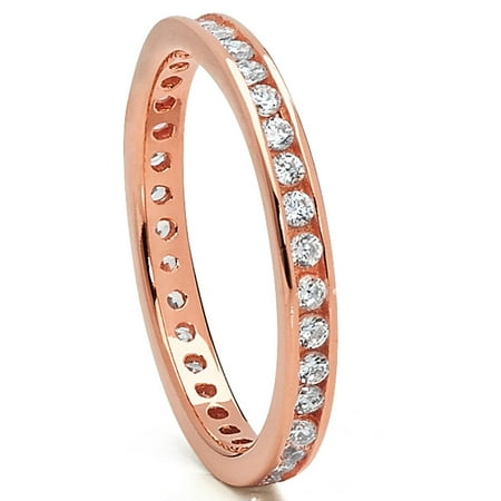 Sterling Silver Women's Rose Plated Eternity Wedding Band Engagement Ring with Cubic Zirconia