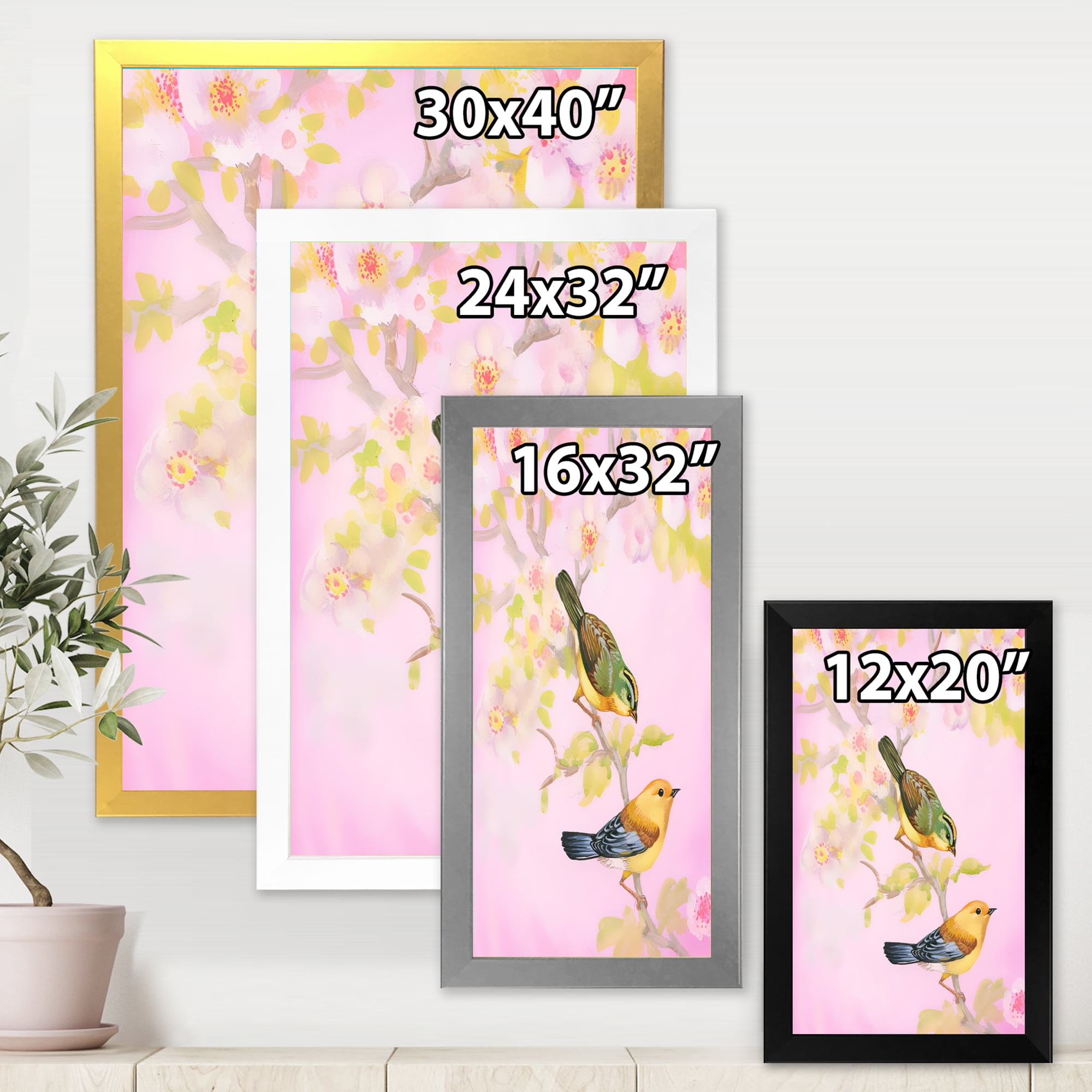 Designart 'Beautiful Bright Birds Sitting On Branch' Traditional Framed Art Print