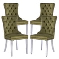 thumbnail image 3 of SoarFlash Velvet Dining Chairs Set of 4, Tall Back Side Chair, Modern Upholstered Side Chair with Button Back Ring, Silver Plated Stainless Steel Legs (Olive Green), 3 of 7