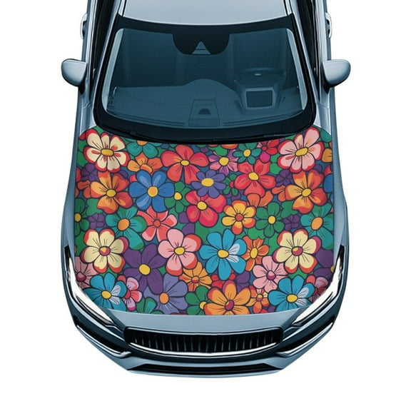 FORUDESIGNS Daisy Print Car Hood Cover Weather-Resistant Car Bonnet Banner Polyester Can be Washed Automotive Engine Cover Protective Vehicles Decorate Accessories
