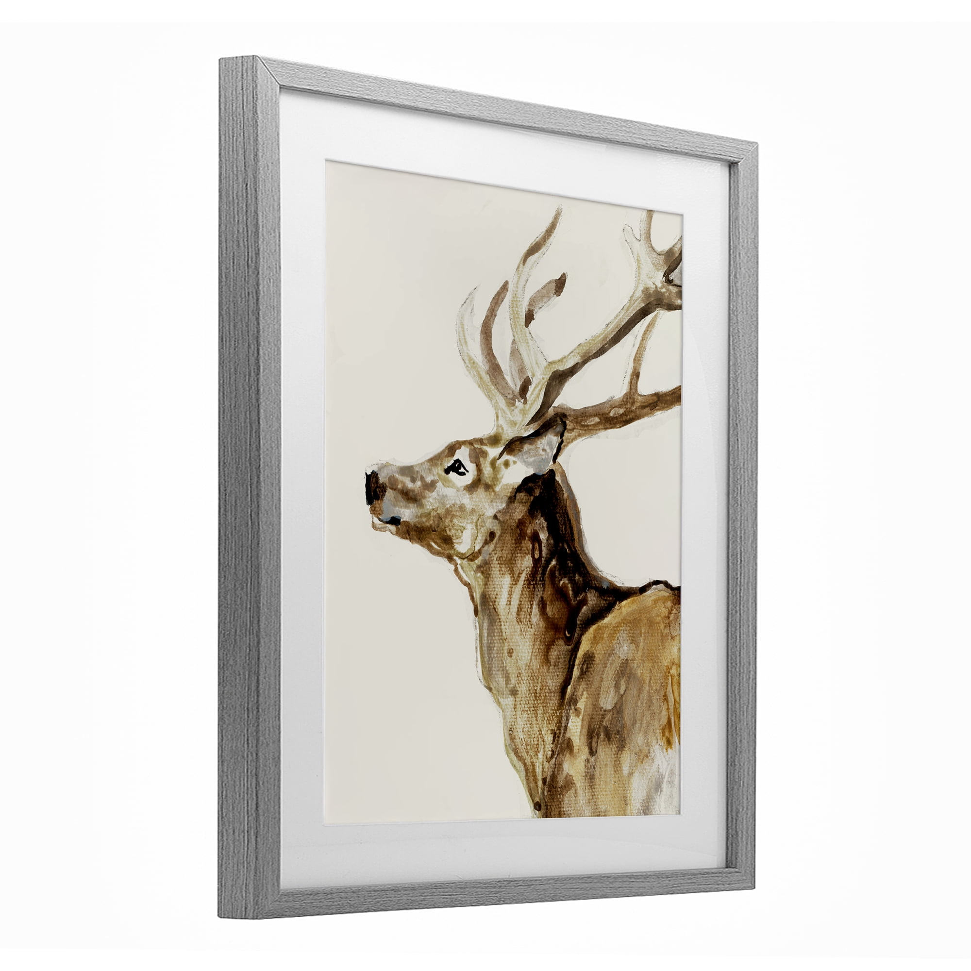 Stupell Industries Deer Portrait Profile View Gray Framed Print Under Glass, design by Lorenzo Collective