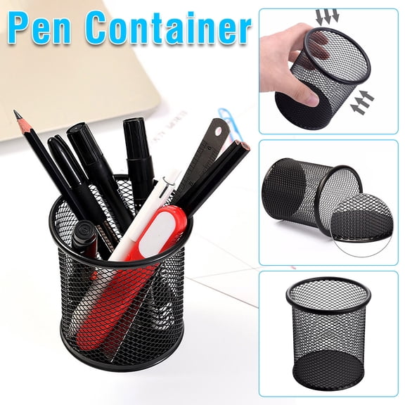 Pen Holder For Desk,Pencil Holders & Pen Holders,Black Metal Pen Holder,,Desk Pen Holder,Pen Cup,Mesh Pen Organizer for Home Office, Desk Accessories & Workspace Pencil Container(Black 4IN)