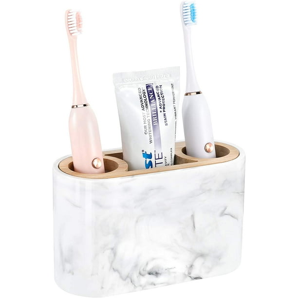 Luxspire Electric Toothbrush Holders, Resin Bamboo Toothbrush Toothpaste Holders Stand Caddy, 3