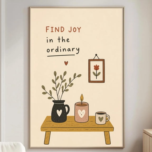 Find Joy In The Ordinary Minimalist Cozy Kitchen Neutral Quote Poster , Poster Print Only