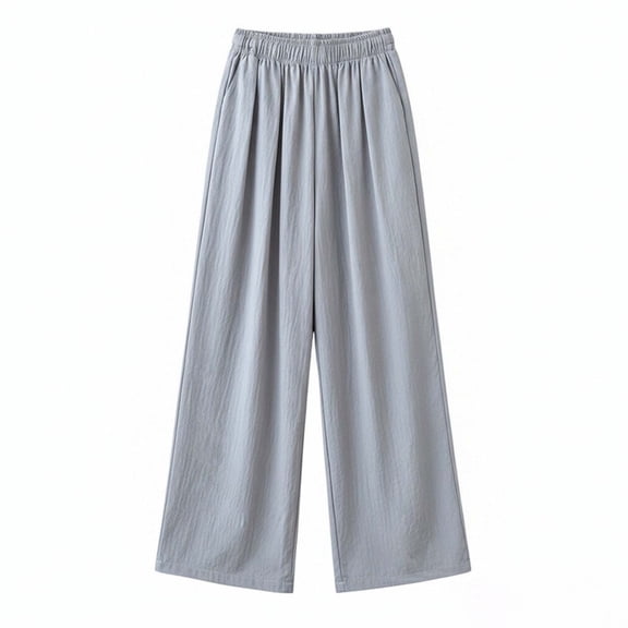 Afdoent Girls Pants Loose Fit Wide Leg Pants For Girls Soft Crinkle Ice Silk Trousers Casual Bottoms Casual Wear
