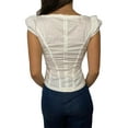 thumbnail image 3 of hirigin Women's Solid Color T-Shirts, Summer Short Sleeve Square Neck Ruched Bust Slim Fit Tops, 3 of 5