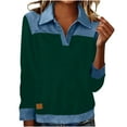thumbnail image 2 of Nuoqisi Oversized Shirts for Womens Cozy Spring Summer Tops Tunic Collared Denim Polo Patchwork Pullover Long Sleeve Round Neck Sweatshirt, 2 of 8