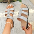 thumbnail image 2 of Xfvqtps Slide Sandals for Women Wedge Sandals Open Toe Three Straps Hook and Loop Strap Flower Decor Summer Walking Sandals Gray, 2 of 9