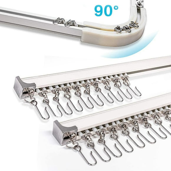 TOM TOOL 6ft-12ft Upgraded Aluminum Curtain Track, Ceiling or Wall mount , Curtain Rail System with 90 Degree Corner Bends, Windows and Room Divider Ceiling Track set with Runners and H