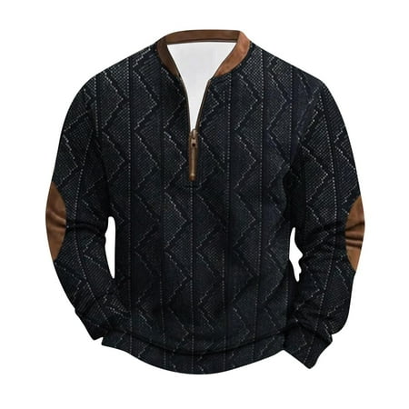 guisaled Half Zip Sweatshirts for Men No Hood Vintage Ethnic Knit Print Pullover Fall Winter Long Sleeve Crewneck Tops Clothes 2024 Clearance On Sale