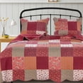 thumbnail image 1 of Benjara BM219355 Patchwork Imprimé Polyester Simple Courtepointe Ensemble avec 1 Oreiller Sham&44; Rouge - 6 x 14 x 18 Po., 1 of 1