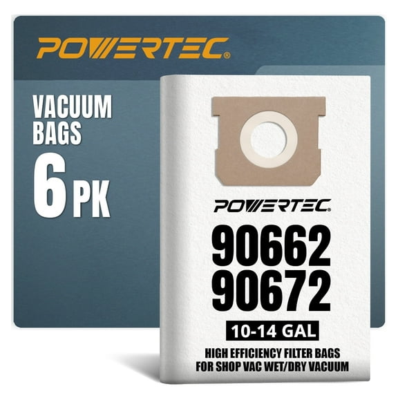 POWERTEC 6PK 90662, 90672 Shop Vacuum Bags for Shop Vac Type F Type I, VF2005 / VacMaster VHBL VDBL / Craftsman CMXZVBE3877, CMXZVBE38768, 10-14 Gallon Replacement For Shop Vac Filter Bags (75024-P2)