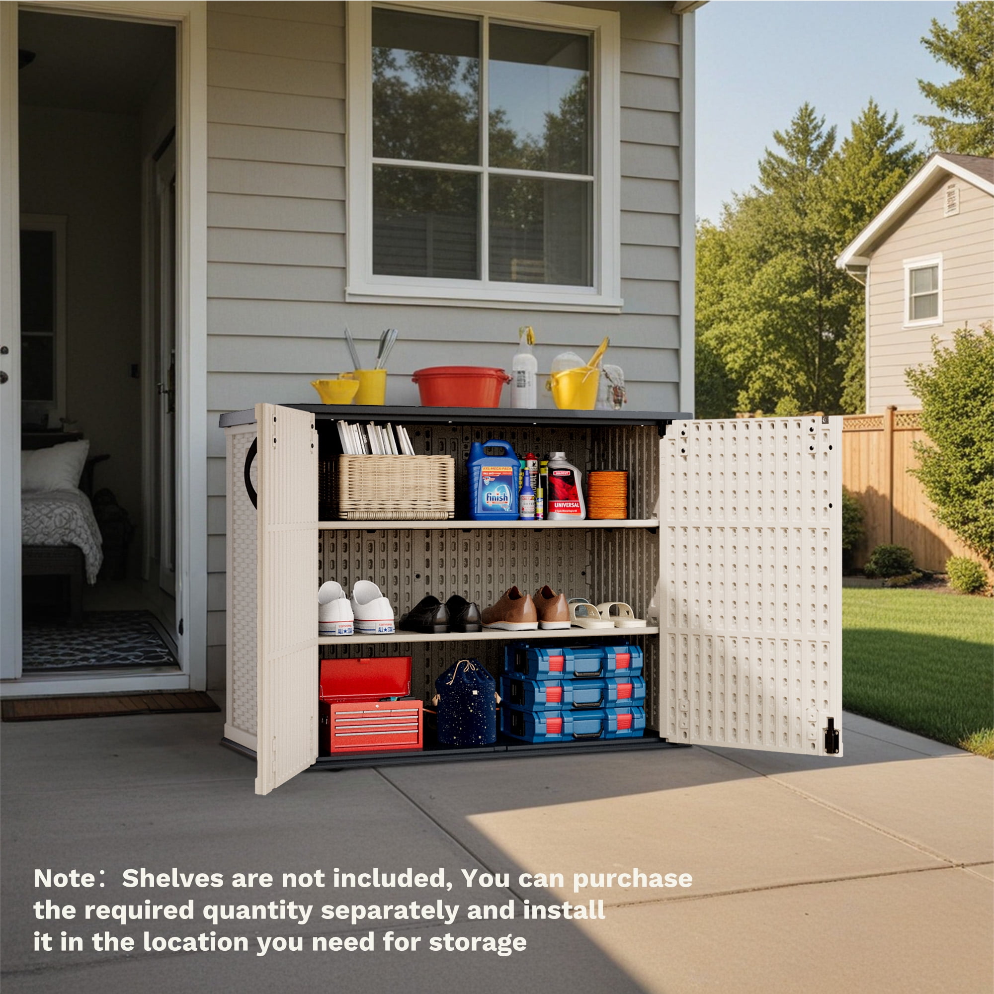 Homall 26 Cu.ft Resin Outdoor Storage Shed - Waterproof, Lockable & Sturdy Floor for Patio/Garden, Beige