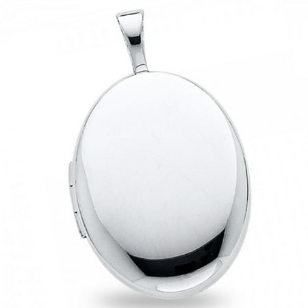 Solid 14k White Gold Oval Plain Locket Pendant Holds Pictures Charm Polished Genuine 20 x 15 mm