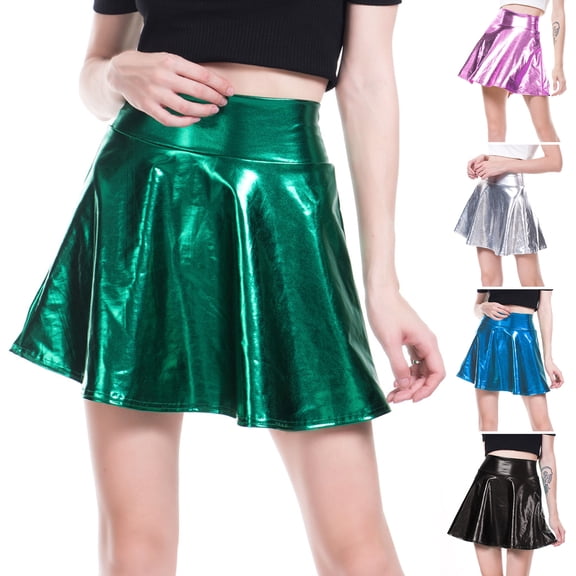 sunsanly High-Waist Bright Color Mini Skirt Women Nightclub Stage Show Skater Skirt Streetwear
