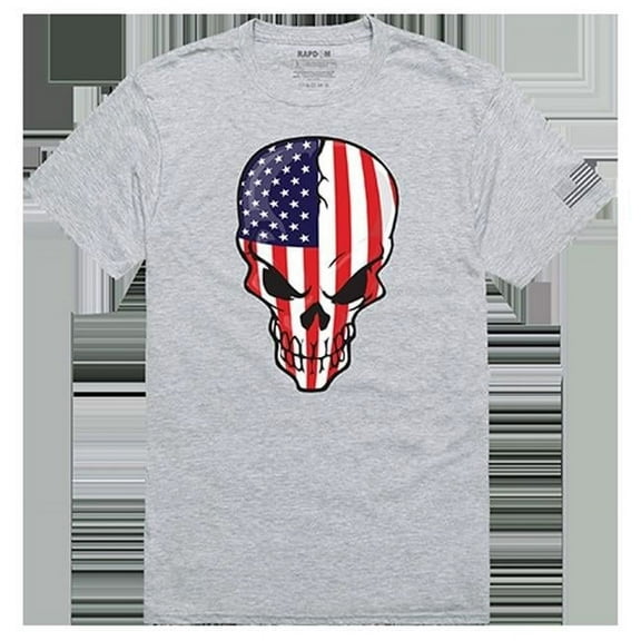 Skull Flag Tactical Graphic Tee Shirt, Heather Gray - Small