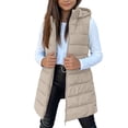 thumbnail image 2 of SERTGUTR Girls Longline Puffer Vest Hooded Sleeveless Full Zipper Quilted Side Pocket Snap Button Everyday School Winter Warm Outerwear, 2 of 9