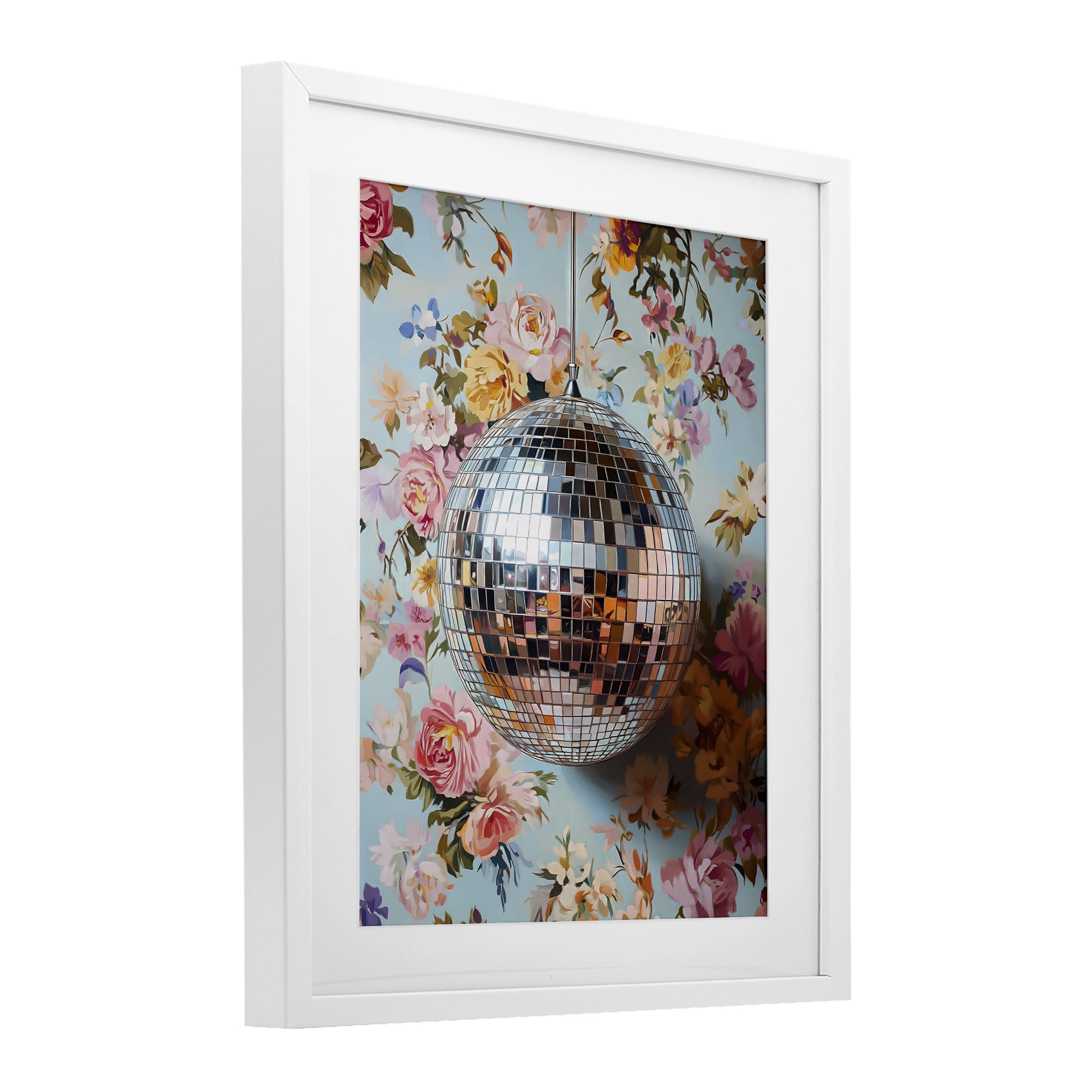 Stupell Industries Floral Disco Ball Reflection White Framed Print Under Glass, design by LSR Design Studio