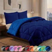 Elegant Comfort Reversible Down Alternative Comforter Set, Soft Microfiber All-Season Bedding, Lightweight Wrinkle & Fade Resistant Comforter, King/Cal King, Navy/Aqua