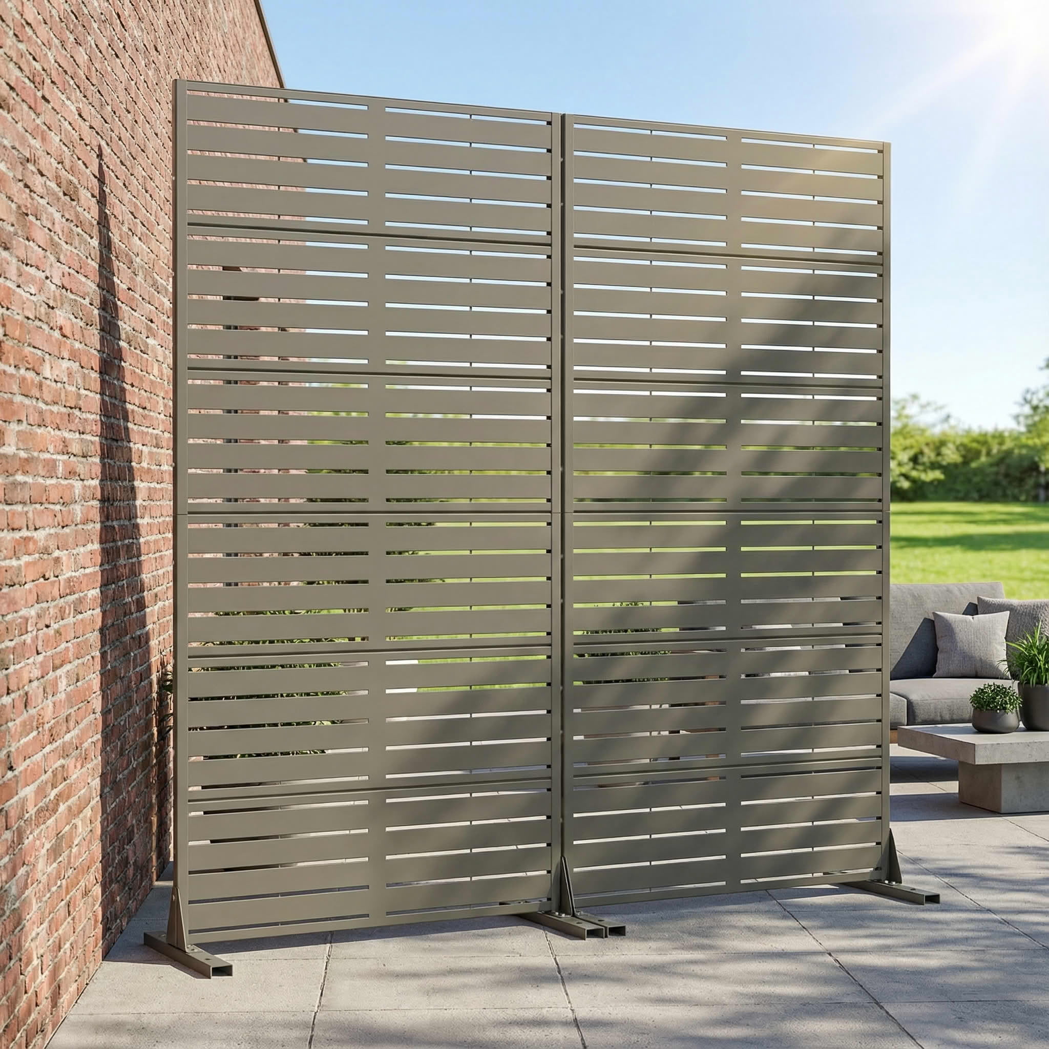 MAYEERTY 2-Piece Outdoor Metal Privacy Screen 6ft × 3ft Olive Gray, 6-Panel Classic Louvered, Rust-Resistant for Patio