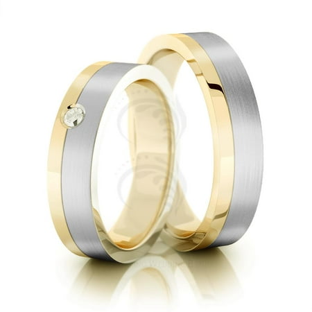 14k yellow white gold satin flat ladies and mens wedding band 5mm