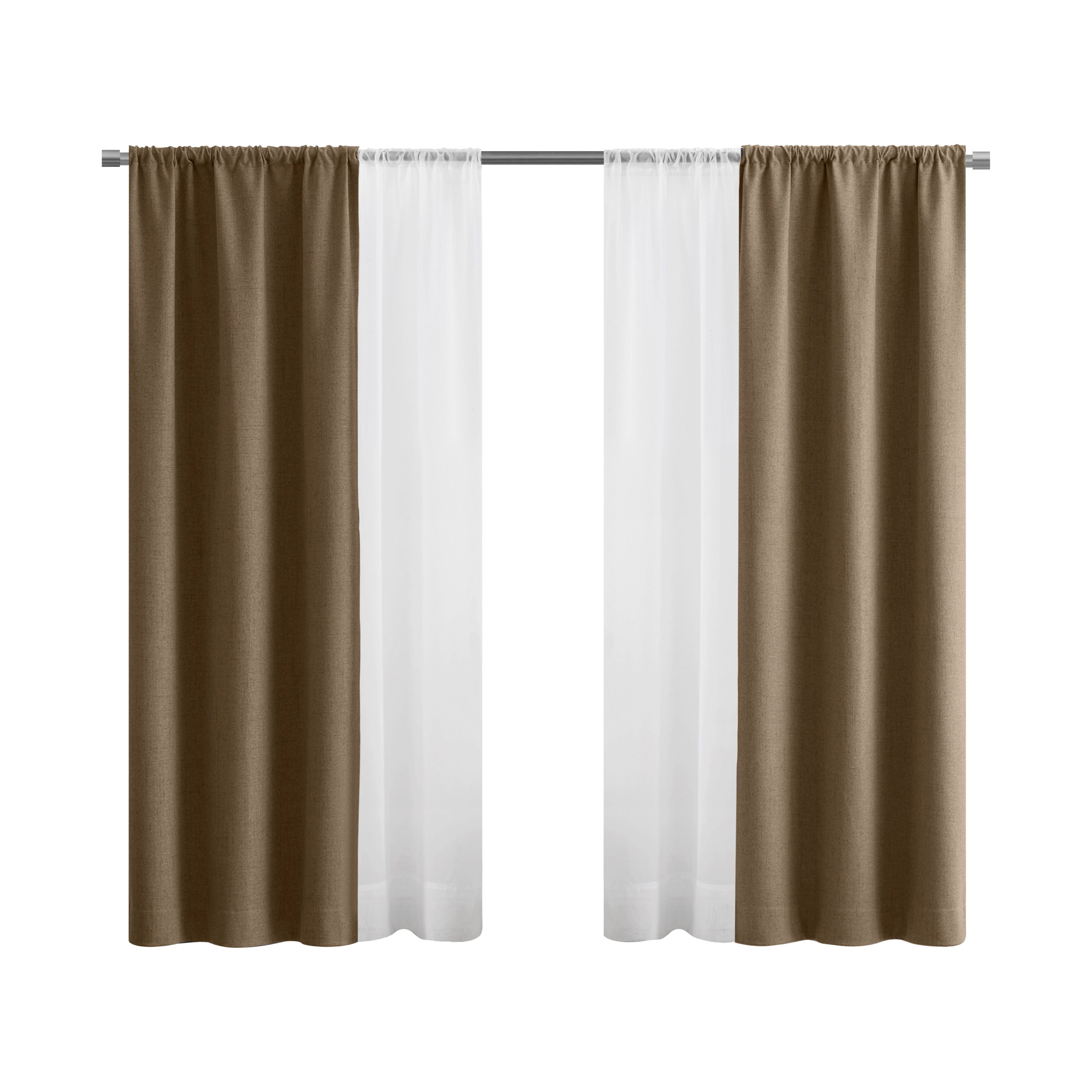 (3 pack) Mainstays Solid Twill Blackout Curtain Panel and Sheers, Set of 4, Brown Bag, 27.5" W x 63" L