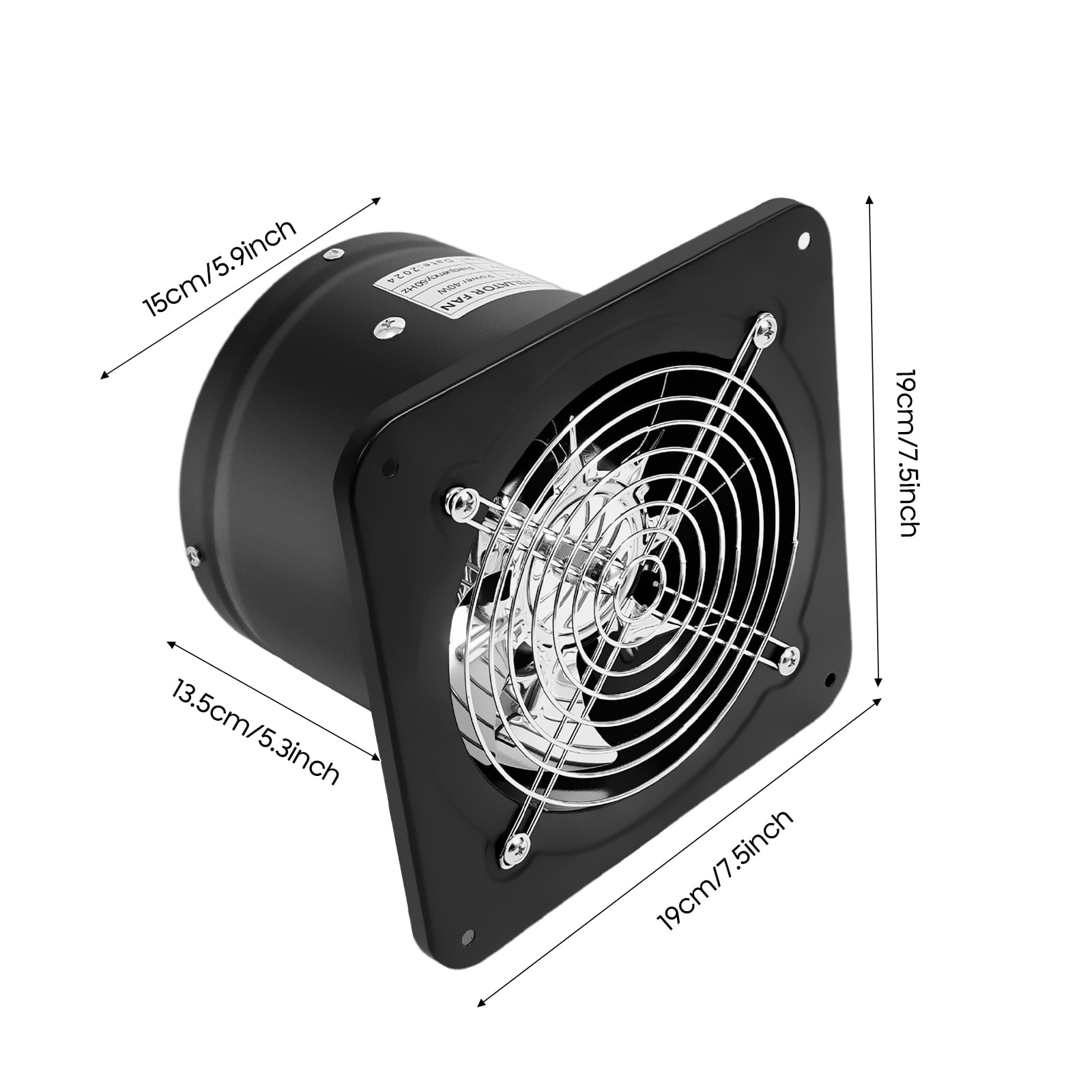 6 Inch Exhaust Fan, 110V Wall Exhaust Fan for Kitchen, Bathroom, Metal Extractor Fan for Attic, Garage, Low Noise Window Ventilation, 2600RPM
