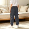 thumbnail image 5 of XAOFW Slim Fit Boys Cargo Pant With Elastic Drawstring Waist Solid Color Straight Leg Trousers Kids Back To School Jogger Pants Versatile Bottoms 8-9 Years, 5 of 7