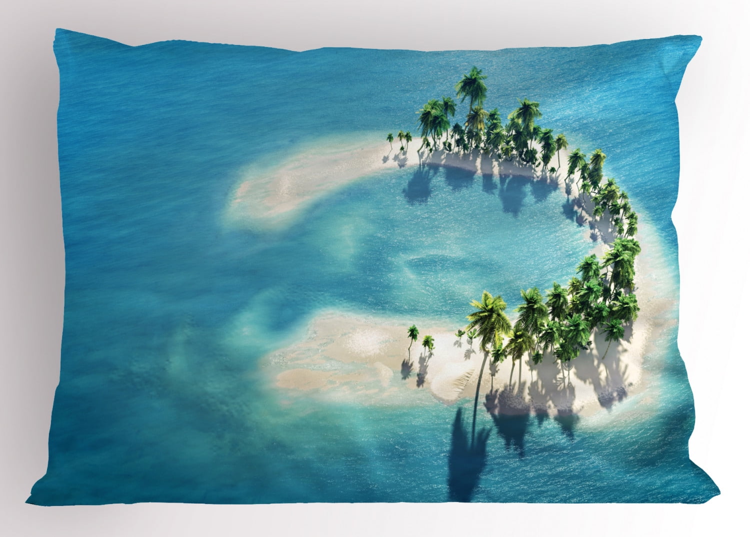Island Pillow Sham Picture of Atoll Ring Shaped Island Covered with