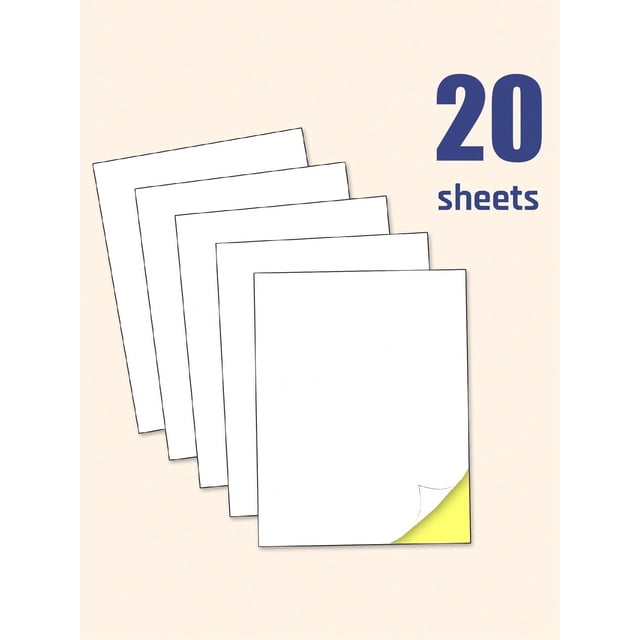 20 Sheets, Printable White Sticker Paper, Laser/Inkjet Printing - Matte, Letter Size (8.27" X 11.69")