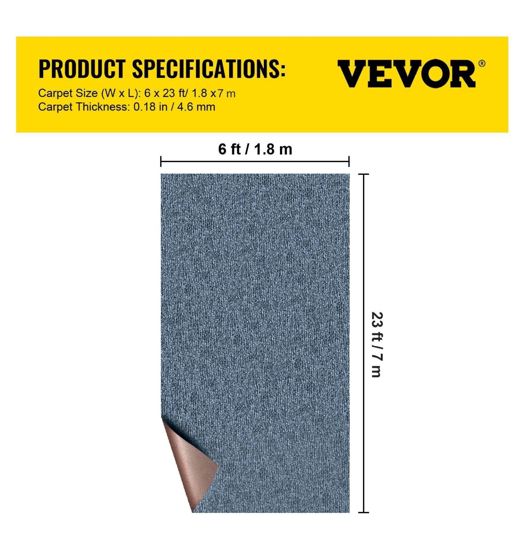 Gray Marine Carpet 6 ft x 23 ft Boat Carpet Rugs Indoor Outdoor Rugs for Patio Deck Anti-Slide TPR Water-Proof Back Cut Outdoor Marine Carpeting Easy Clean Outdoor Carpet Roll 22.9 Ft