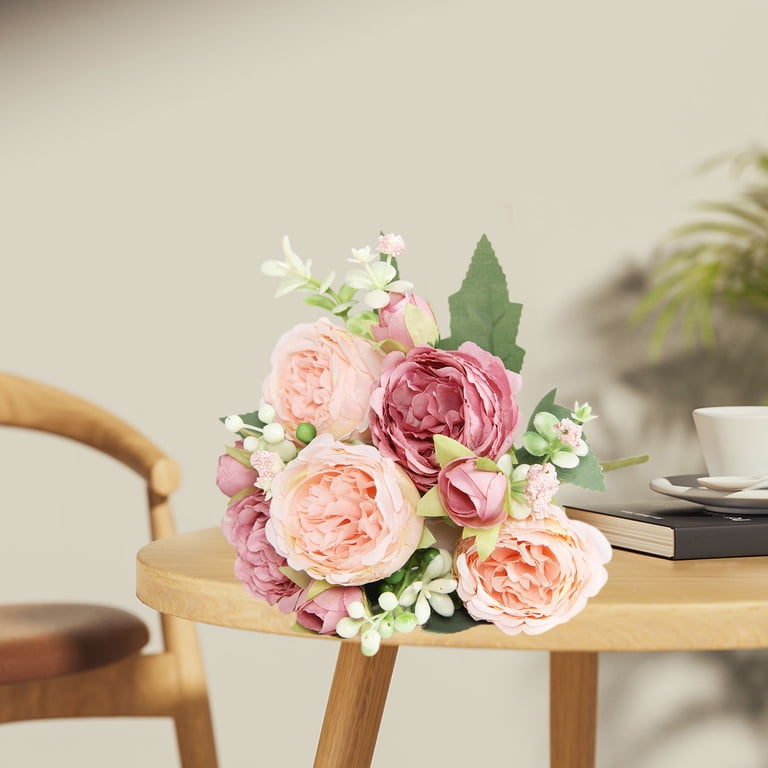 Artificial Rose Flowers, Small Silk Flowers for Home Decor Indoor Fake Bouquet Faux Floral Arrangements Dining Table Centerpieces for Kitchen Bridal