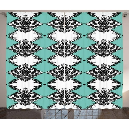 Damask Digital Printed Baroque Elegant Vintage Design Decor Curtain 2 Panel Set