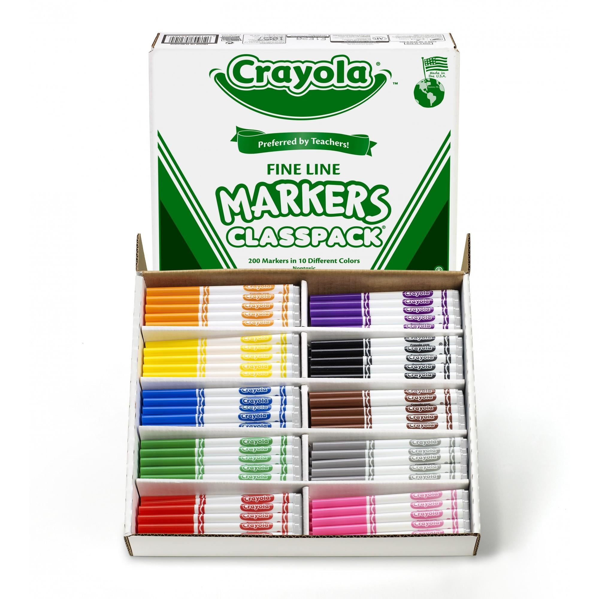 Crayola Classpack, 200 ct Fine Line Markers, Art Tools, 20 Each of 10  Different Colors, Great for Classroom, Educational 