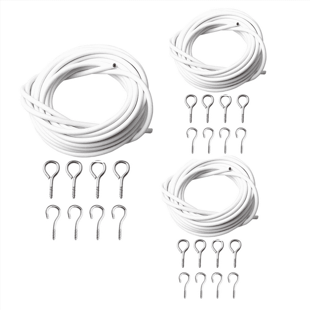 3X Curtain Wire and Hooks Set, 3 Meters Net Curtain Wirewith 8Pcs Screw-in  Hooks for Net Curtain Rod 