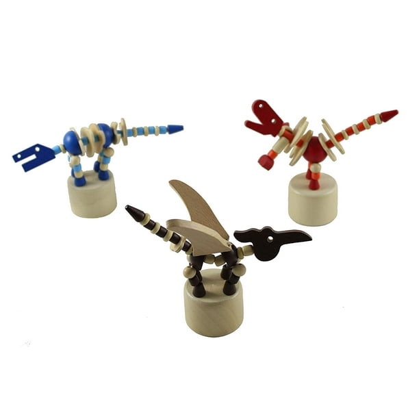 3 Dinosaur Wooden Collapsing Thumb Dancing Push Puppet Animals - Wood Toy - OT - Walmart.com