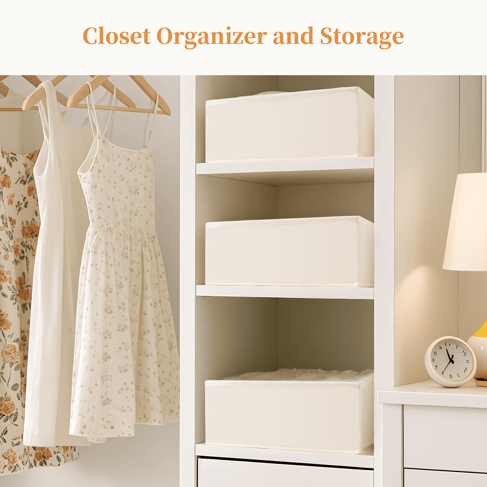 Criusia Drawer Organizer Clothes, Foldable Closet Organization and Storage for Nursery, Bedroom, Beige