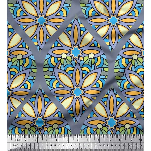 Soimoi Polyester Crepe Fabric Floral & Ogee Damask Decor Fabric Printed Yard 42 Inch Wide