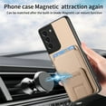 thumbnail image 5 of Case for Samsung Galaxy S21 with Hidden Kickstand, Carbon Fiber Texture Wallet Case with Card Holder for Samsung Galaxy S21 Magnetic Car Mount Shockproof Military Grade Protection Cover, Khaki, 5 of 10