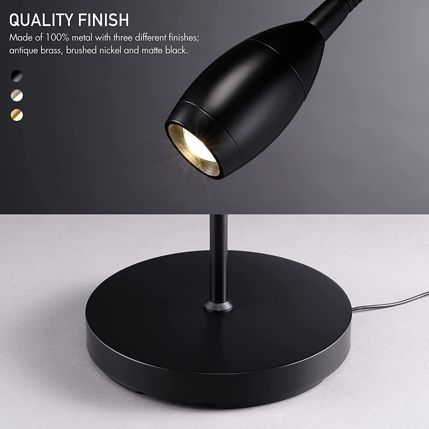 O’Bright Ray – Adjustable LED Beam Floor Lamp, Dimmable and Zoomable Spotlight, Flexible Gooseneck, Reading/Crafting Standing Lamp, Work Table Light, Black
