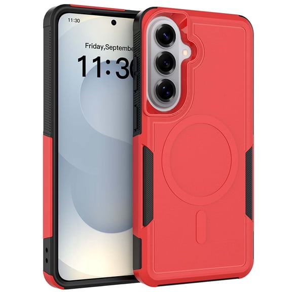 Dteck Magnetic Case for Samsung Galaxy S24 FE, Compatble with MagSafe, Heavy Duty Dual-Layer Shockproof Matte Finish Phone Cover,Red