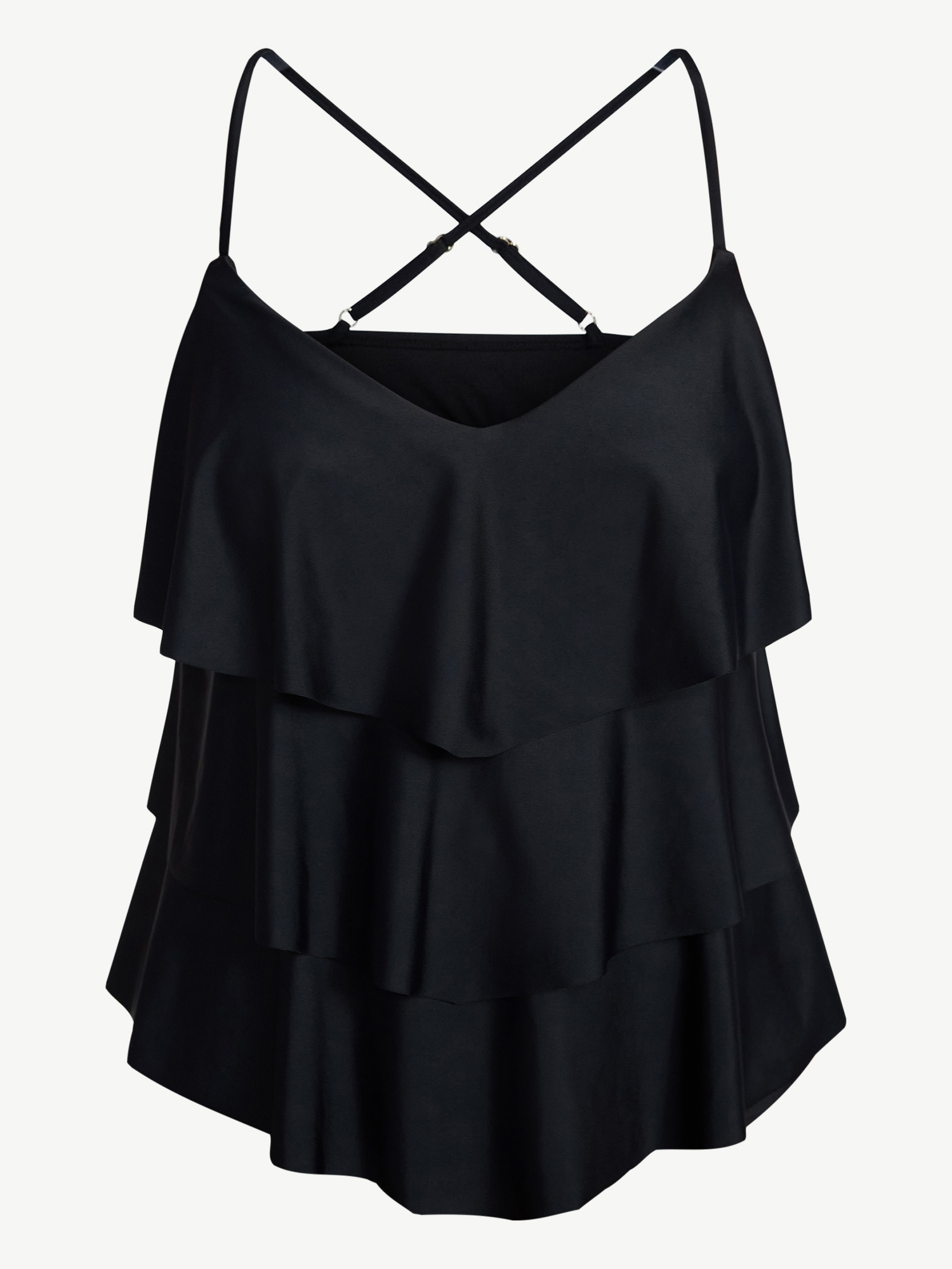 Time and Tru Women's Ruffle Tankini Top, Black photo 5