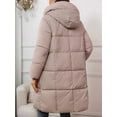 thumbnail image 4 of Female Hooded Long Puffer Coat Winter Warm Full Zip Quilted Jacket with Pockets Khaki S, 4 of 9