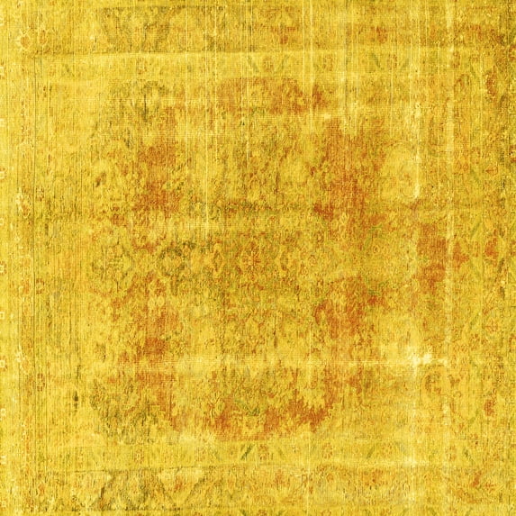 Ahgly Company Indoor Square Persian Yellow Traditional Area Rugs, 7' Square